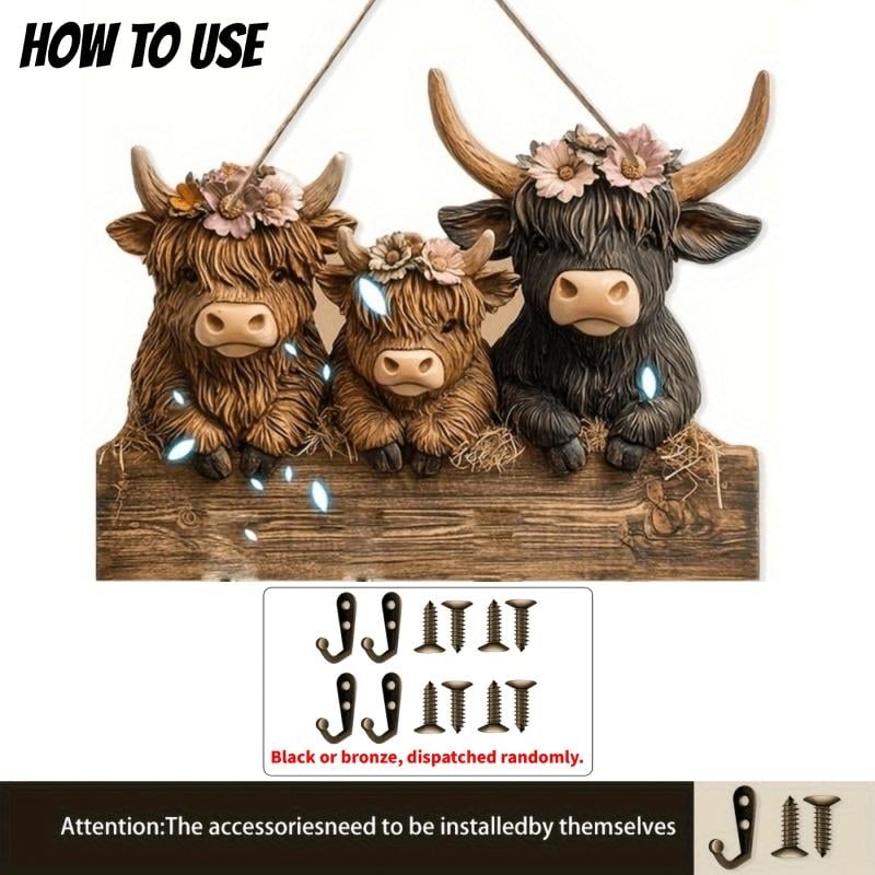 2D Printed Country Style Highland Cow Wooden Ornament ๐ฎ