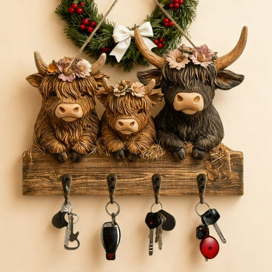 2D Printed Country Style Highland Cow Wooden Ornament 🐮