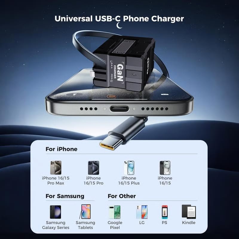 Last Day Sale W&O 4-in-1 GaN PD3.0 Fast Charger with Retractable Cables