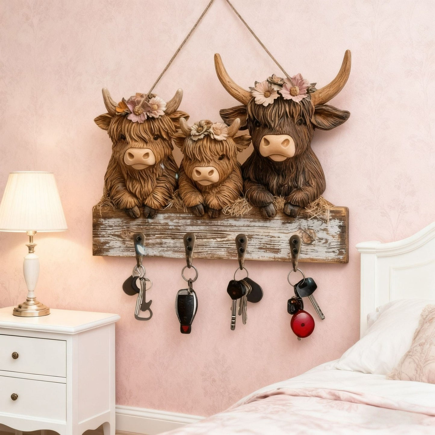 2D Printed Country Style Highland Cow Wooden Ornament 🐮