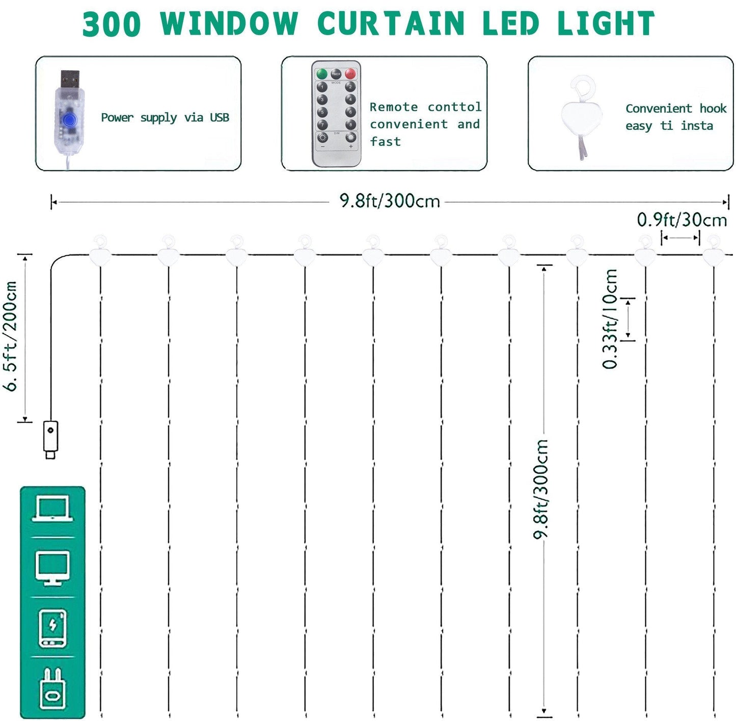 ✨LED Light Strip, USB Powered LED Curtain Light String for Gift Set
