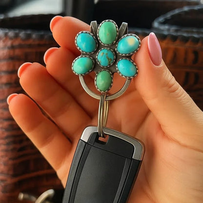 🌿Natural Turquoise Flower Clip Keychain: Stylish & Practical, Find Keys Easily