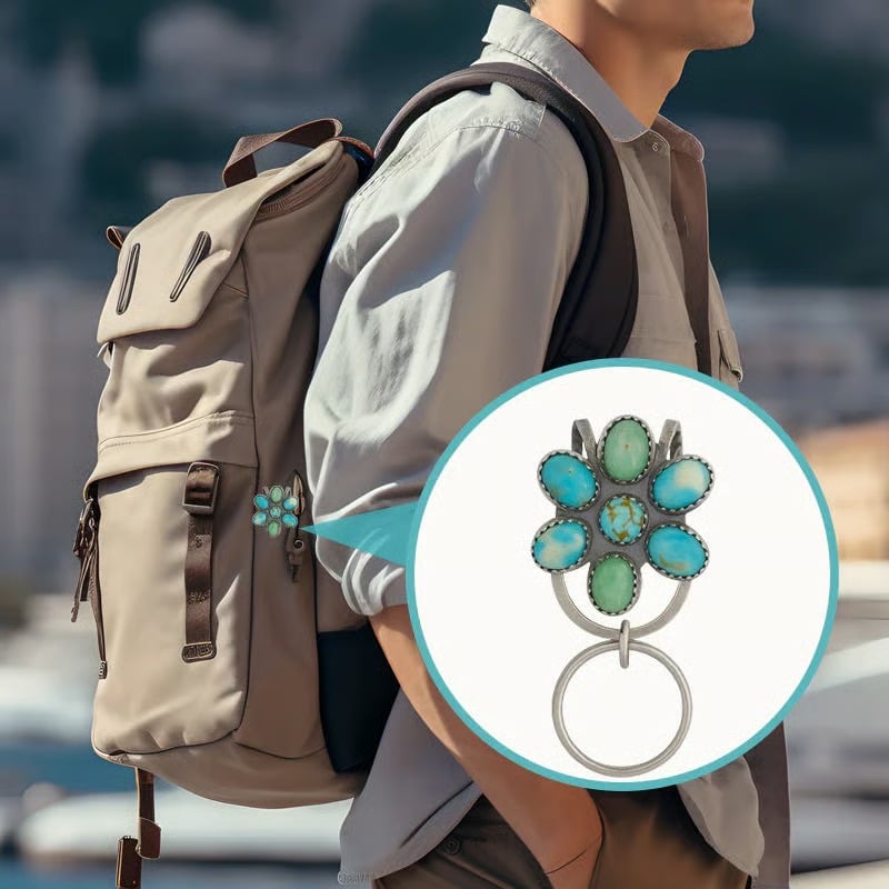 🌿Natural Turquoise Flower Clip Keychain: Stylish & Practical, Find Keys Easily