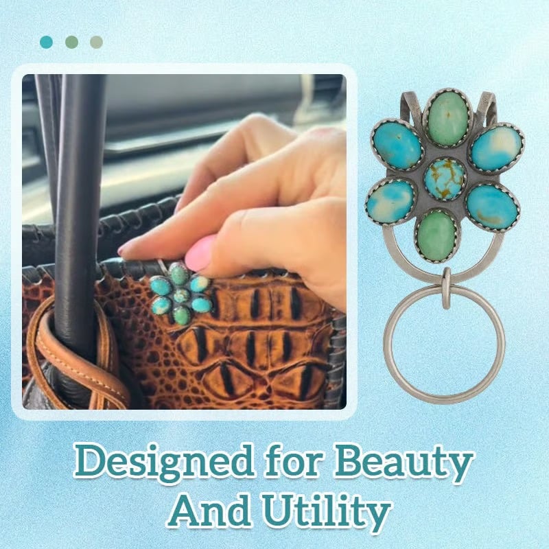 🌿Natural Turquoise Flower Clip Keychain: Stylish & Practical, Find Keys Easily