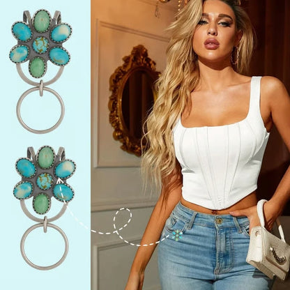 🌿Natural Turquoise Flower Clip Keychain: Stylish & Practical, Find Keys Easily