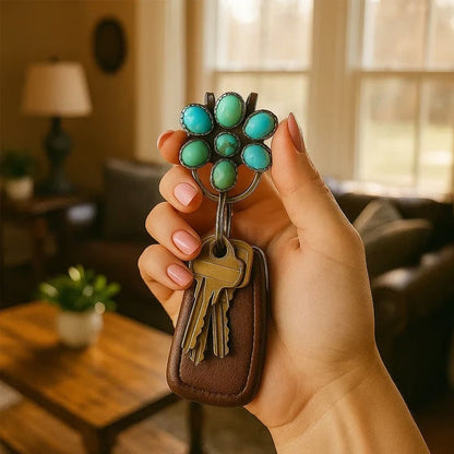 🌿Natural Turquoise Flower Clip Keychain: Stylish & Practical, Find Keys Easily
